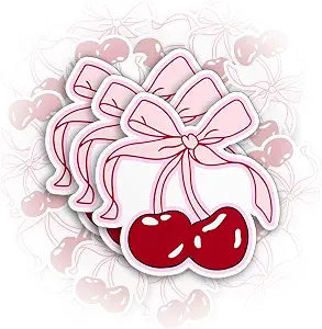 3 Pack Cherries with Bow Pink Coquette Me If You Even Care Sticker Trendy Cherry Die Cut Waterproof Vinyl Sticker for Water Bottle Tumbler Hard Hat Helmet Car Laptop Gifts (2 Inches)