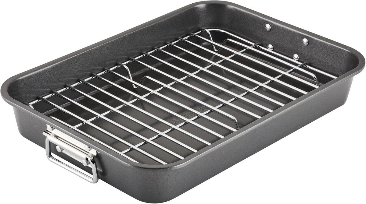 Farberware Bakeware Nonstick Roaster, Roasting Pan with Rack, Gray