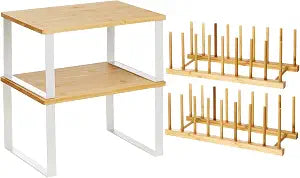 4 Pcs Kitchen Organizer Accessories Set for Cabinet, Wood, 11.8 x 7.9''