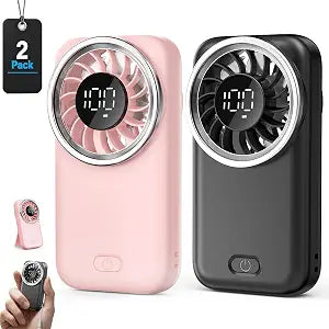 Otlonpe 2 Pack Mini Handheld Fan, Small Rechargeable Battery Portable Fan, Ultra-Thin Foldable, 3 Speeds, LED Display, Personal Pocket Fan for Women Kids Travel Makeup Lash Hand Held Desk (Black/Pink)