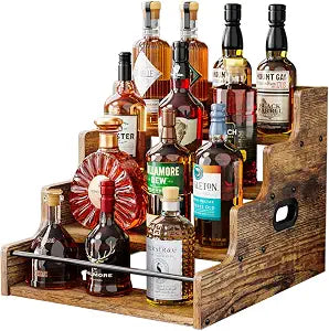 KLM Liquor Bottle Display Shelf, Coffee Syrup Rack Organizer,Brown