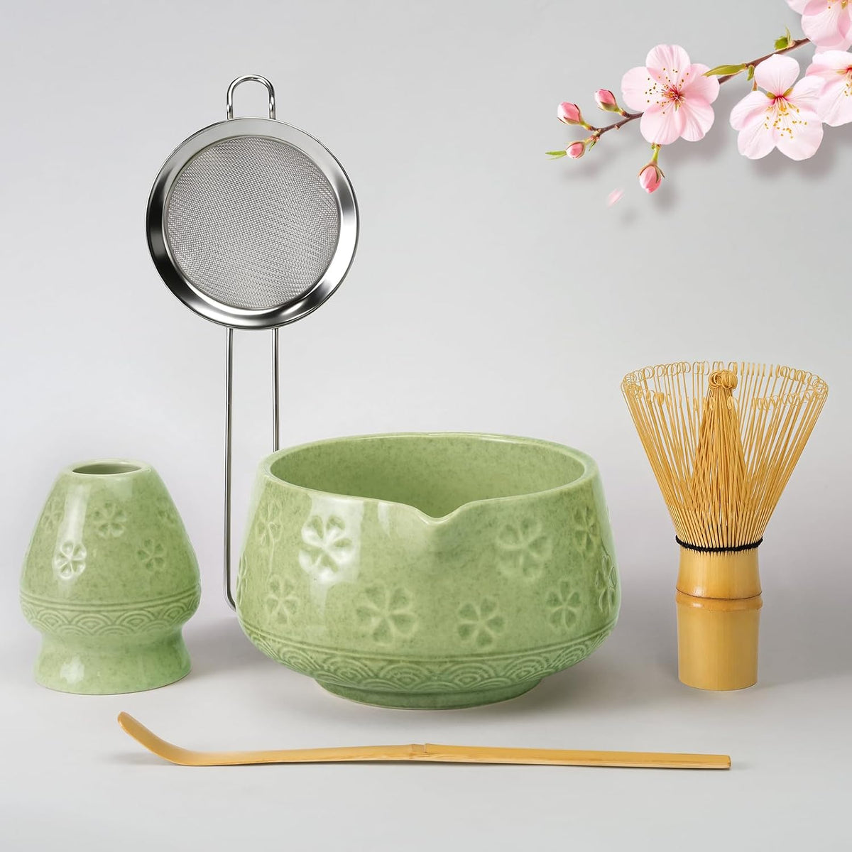 Matcha Whisk Set, Matcha Kit Gifts for Matcha Lovers, Mottled Green