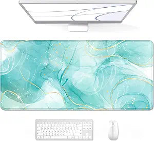 Desk Mouse Pad, Large Gaming Mousepad, XXL Desk Pad, Extended Long Superior Micro-Weave Cloth Non-Slip Rubber Big Computer Mouse Mat for Gamer, Office & Home, 35" x 15", Teal Gold Marble