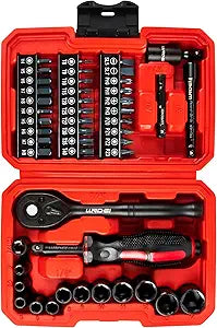 LLNDEI 48 Piece 1/4" Mini Socket Ratchet Wrench Set, Metric Shallow(4-14mm)