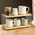 2-Tier Coffee Station Organizer & Matcha Shelf, Wood and Acrylic Mug Holder