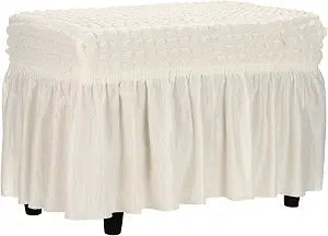 uxcell Bubble Lattice Footstool Cover, Polyester Rectangle Footrest Slipcover with Skirt Footstool Protector for Living Room Bedroom Fit Length 60-100cm/24-39, Cream