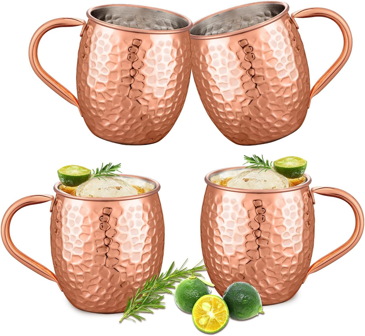 UNISWEET Moscow Mule Mugs Copper Cups Set of 4 Copper Mugs with 304 Stainless Steel Lining,Perfect For Wine, Beer, Cold Drink, Bar, Party, Gifts