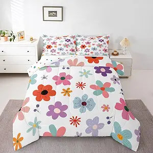 jejeloiu Floral Comforter Set Full Size for Kids Boys Girls Cute 3 Pcs
