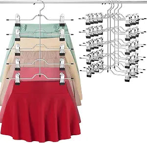 Pants Skirt Hangers with Clips 4 Pack 5 Tier
