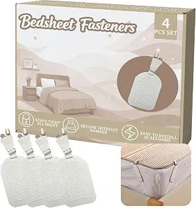 Bed Sheet Holders 4 Pack ��� Heavy Duty Straps with Clips Keep Mattress Cover Tight, Fitted Sheet Fasteners (4, White)