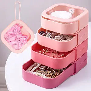 Kathfly 4 Pcs Hair Tie Organizer Travel, Stackable, Pink Color