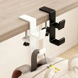 2 PCS Desk Bag Hook, Purse Hook for Table, Aluminum Under Desk Handbag Hanger, Desk Mount Backpack Holder, Umbrellas, Headphone Holder, Back to School Essentials - Black+White