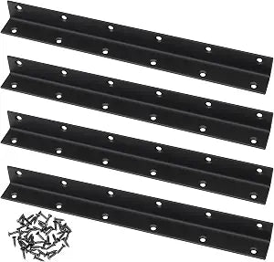 Raised Garden Bed Corner Brackets, 4pcs L Bracket, 90 Degree Angle Brackets, Black Metal Bed Corner Bracket Connectors for Furniture, Wood Frame, Shelf, Cabinet (275x25x25mm)