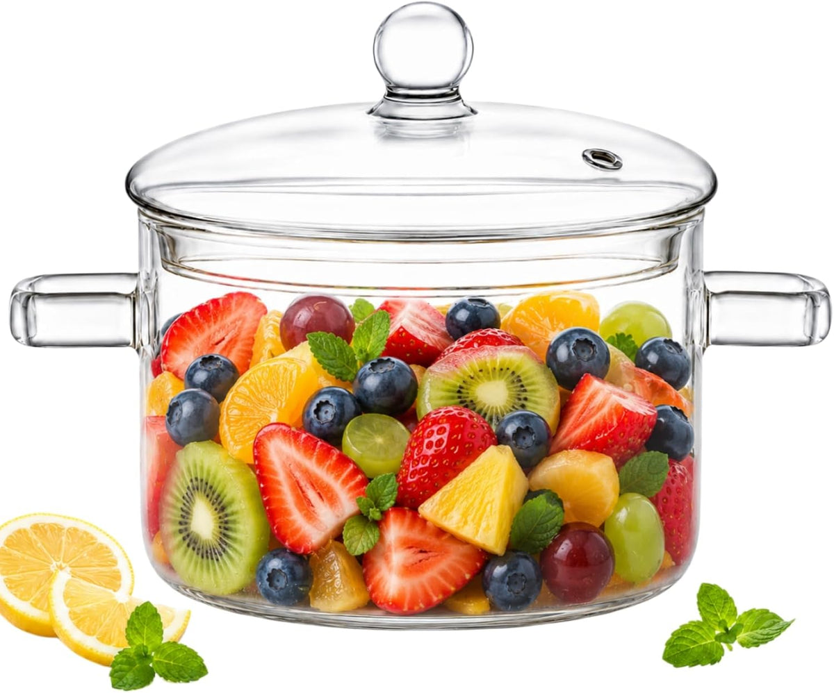 Glass Simmer Pot with Lid, Clear Glass Saucepan, Heat-Resistant Borosilicate Glass Stovetop Pot for Stove Potpourri, Saucepan Pot FIts for Cooking, Soup, Milk, Tea and Baby Food (1.5L/50OZ)