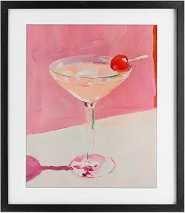 Pink Cherry Cocktail Still Life, 13 x 16 Inch Framed Print Under Glass