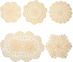 5 Pcs Dollies for Furniture 7 to 14 Inch Handmade Crochet Cotton Lace Doilies