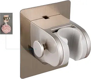 GwernKB Handheld Shower Head Holder with 2 Hanger Hooks,Strong Adhesive&Waterproof No Drilling Wall Mount Shower Bracket for RV and Kids&Elders,Install Any Height&Fix Firmly,Brushed Nickel