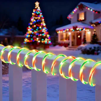 Christmas Candy Cane Rope Lights Outdoor, 33FT 200 LED White/Red/Green Candy Cane Xmas Light Decorations with 8 Lighting Modes, Waterproof Rope Christmas Lights for Outside Porch Columns Home