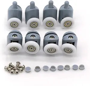 Shower Door Rollers, Set of 8 Single Shower Door Runners/Wheels/Pulleys/Guides 23mm Diameter Home Bathroom DIY Replacement Parts(4 Upper Rollers and 4 Bottom Rollers)
