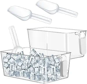 Havawish Ice Storage Bin and Flexible Scoop Set Plastic Freezer Bin