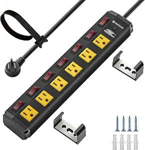 CRST 6 Outlet Metel Power Strip with Individual Switches 15A/1875W, 6FT