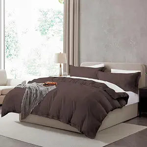 Hearth & Harbor Prewashed Queen Duvet Cover Set, Chocolate Brown