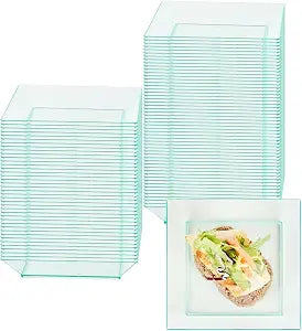 Restaurantware-3.9 x 3.9 Inch Party Plates, 20 Disposable Appetizer Plates - Elegant, Square, Seagreen Plastic Serving Plate, Durable, For Weddings Birthdays, And More