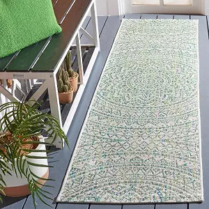 SAFAVIEH Washable Rug Outdoor Courtyard Collection - 2'3" x 6'7" Runner, Ivory & Green, Non-Shedding & Easy Cleaning, Ideal for Patio, Entryway, Mudroom, Hallway, Kitchen (CY8734-55712)
