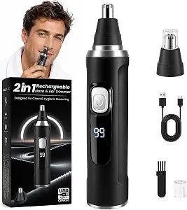 Ear and Nose Hair Trimmer for Men & Women,2026 Painless USB Rechargeable Eyebrow & Facial & Nose Hair Trimmer Clipper with LED Display for Easy Cleansing Travel Size (Black)