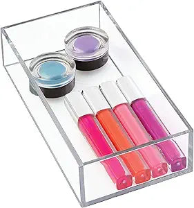 iDesign Clarity Plastic Drawer Organizer for Vanity, Countertop, Bathroom, Kitchen and Cabinet Storage, 8" x 4" x 2", Clear