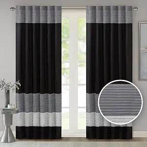 Madison Park Window Curtain Faux Silk, 1 Panel, Room Darkening 50x84 Black