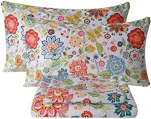 Bedlifes Floral Pattern Bed Sheet Set Queen Size, 16" Deep Pocket 4PCS