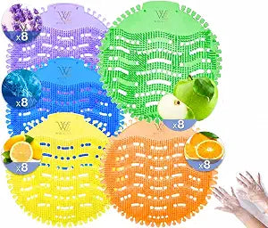Urinal Screen Deodorizer (40 Packs) with 40 Gloves | Orange, Lemon, Ocean Breeze,Apple,Lavender | Anti-Splash Urinal Screen | Urinal Cakes for Toilets in Bathroom Restaurant Office Stadium School