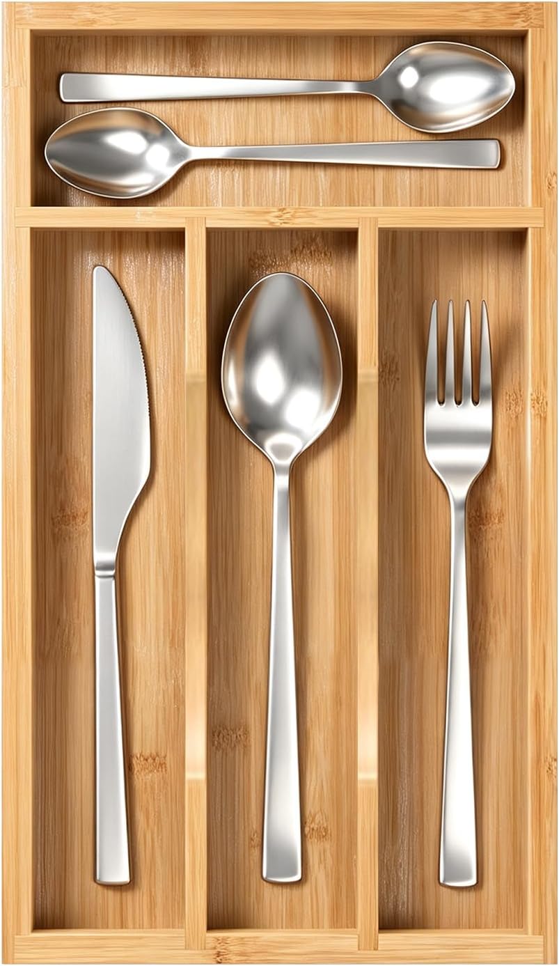 Small Silverware Drawer Organizer, 4 Slots Kitchen Drawer Tray