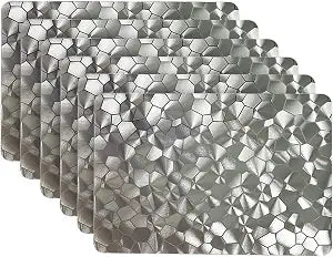 Dainty Home Silver Metallic Leaf Rectangle Vinyl Placemats - Heat Resistant Placemats, Non-Slip, Easy Clean Placemats for Elegant Dining - 12"x18" Set of 8 - Perfect for Stylish, Modern Homes