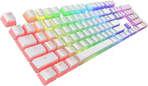 Tecware Pudding PBT Keycaps Set | Clear and White Jelly-Style | Double Shot PBT for Phantom & Phantom+ Keyboards | OEM Profile 112 Keys with Puller | US ANSI Layout | Compatible with MX-Style Switches