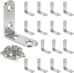 ZUFECY 16PCS Heavy Duty L Brackets, 40mm Stainless Steel Corner Braces for Wood, 90 Degree Angle Brackets with Screws, for Furniture, Bed Frames, and Shelves