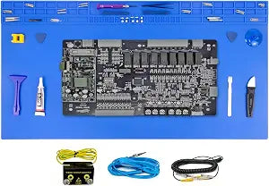 Extra Large Soldering Mat with Wristband & Grounding Accessories, 32.3x16.6 Large Silicone Solder Mat, 932 Heat Resistant Mat, Large Repair Workbench Pad for Electronics Repair (Blue)