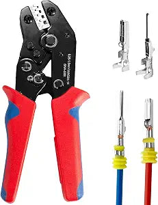 Wire Crimping Tool with Ratchet, Amliber Ratchet Wire Crimper Tool for Open Barrel Terminal Connectors, Electrical Crimping Tool for Deutsch DELPHI AMP Dupont TYCO Terminals, 24-14 AWG