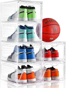 INSTY 6 Pack Large Shoe Storage Box, Clear Shoe Storage Organizer with Magnetic Door, Stackable,Shoe Containers For Display Sneakers, Easy Assembly, Fit up to US Size 12, Clear