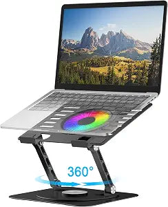 Laptop Stand,with 360Rotating Base,External Cooling Fan,Adjustable RGB Lighting,Ergonomic Foldable Notebook Computer Holder.Compatible with All 10-17" Laptops Tablets,Black, E0B22-01