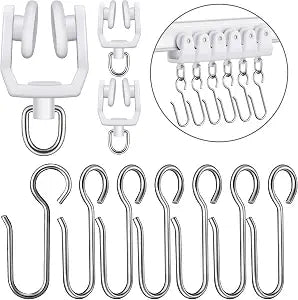 Jetec 60 Pcs Curtain Track Hooks Rollers Ceiling Mount S Hooks, Silver