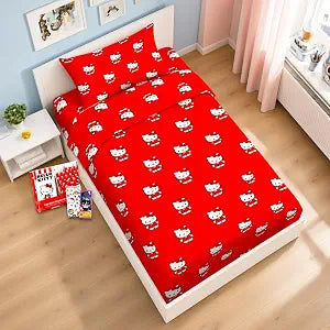 Hello Kitty Bedding Set Twin Bed - Bundle with Bed Sheets with Flat Sheet, Fitted Sheet, and Pillowcase for Twin Bed Plus Stickers, More | Hello Kitty Sheets Set