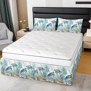 Sea Turtle Bed Skirt Reptile Tortoise Bedskirt Dust Ruffle 15 Inch for Boys Girls Twin,Ocean Theme Wrap Around Microfiber Luxury Bed Skirts Ocean Animal Bedding Fitted Sheet for Bedroom Decor,