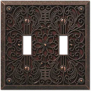 Amerelle 65TTDB Filigree Wallplate, 2 Toggle, Cast Metal, Aged Bronze, 1-Pack