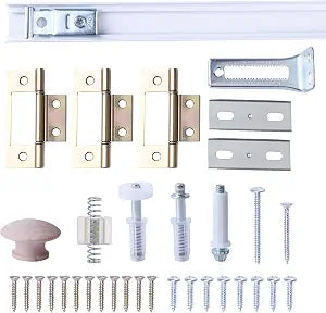 Bi-Fold Closet Door Hardware Kit with 36 Inch Metal Track, Repair Kit for Closet Doors, White