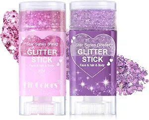 Baorder 2PCS Pink and Purple Body Face Hair Glitter Makeup for Women Grils
