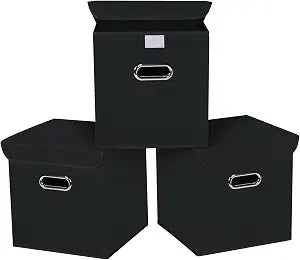 Closet Organizers Fabric Storage Bins With Lids Collapsible Cube Storage Organizer Basket With Handles,Storage Boxes for Clothes Storage,Office,Toys,3 Pack,Black