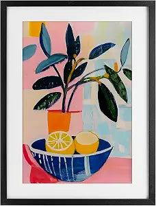 Lemon Bowl Still Life Kitchen, 14 x 20 Inch Framed Print Under Glass