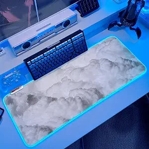 JMIYAV White RGB Gaming Mouse Pad 31.5x12 Inch PC XL Large Extended Mousepad Glowing Led Light Up Desk Pad Non-Slip Rubber Base Computer Cool Mouse Mat Desk Accessories Gaming Setup Cloud White